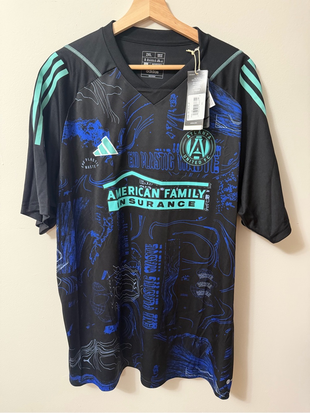 adidas Atlanta United Black Soccer Jersey with Blue Teal Accents